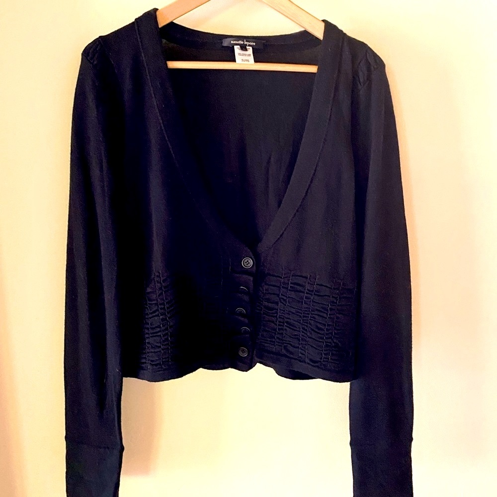 Nanette Lepore black cardigan with rutching